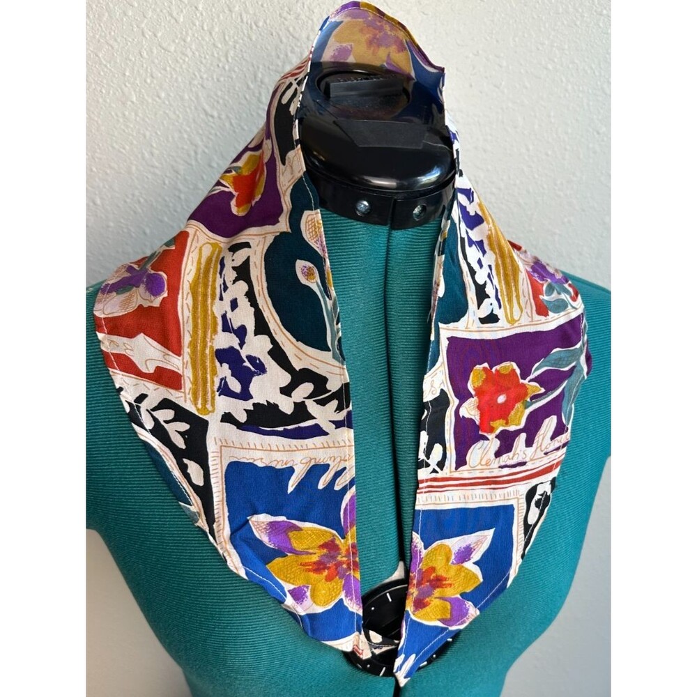 Vintage Clemah's Florida Crescent Scarf Floral Half Moon Neck Scarf, Silk Feel